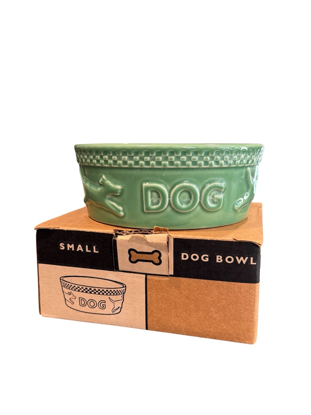 Longaberger Mulligan vintage small dog bowl green ceramic pottery 6”